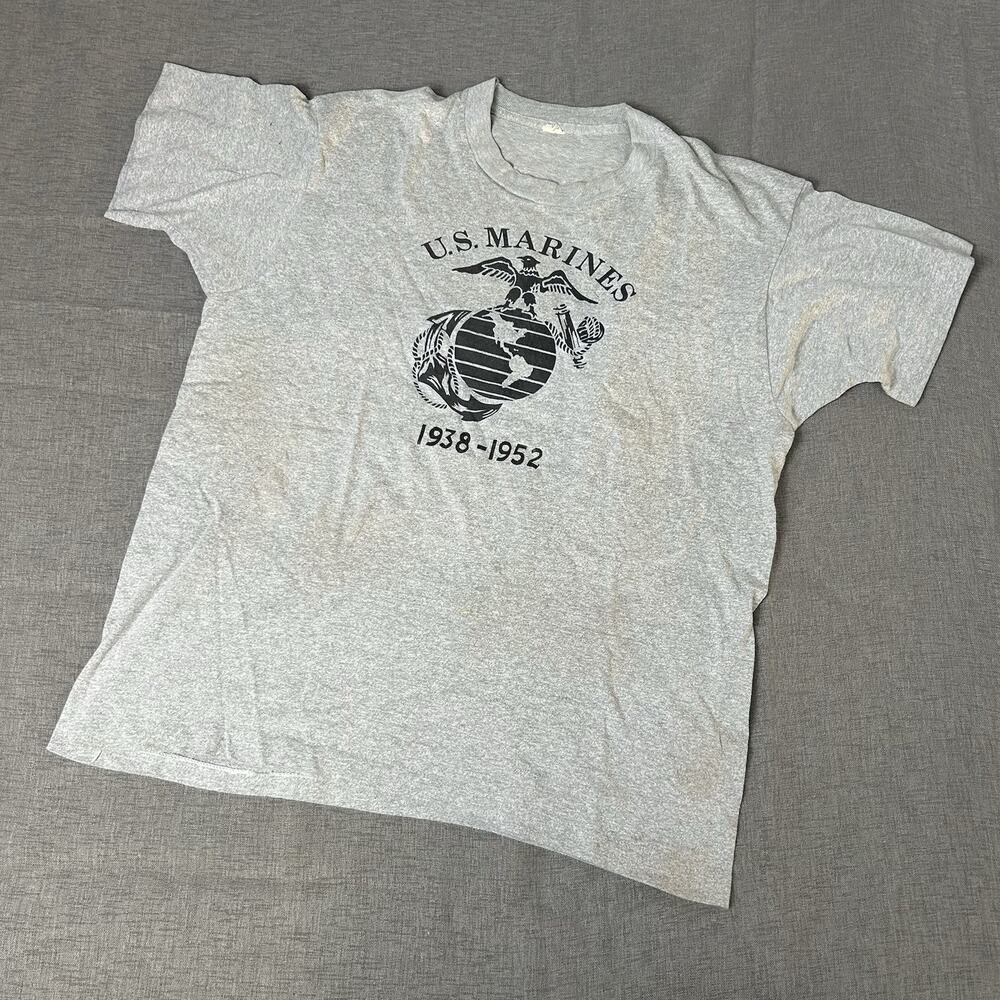 Vintage US Marines Shirt Size Large Grey Screen Stars